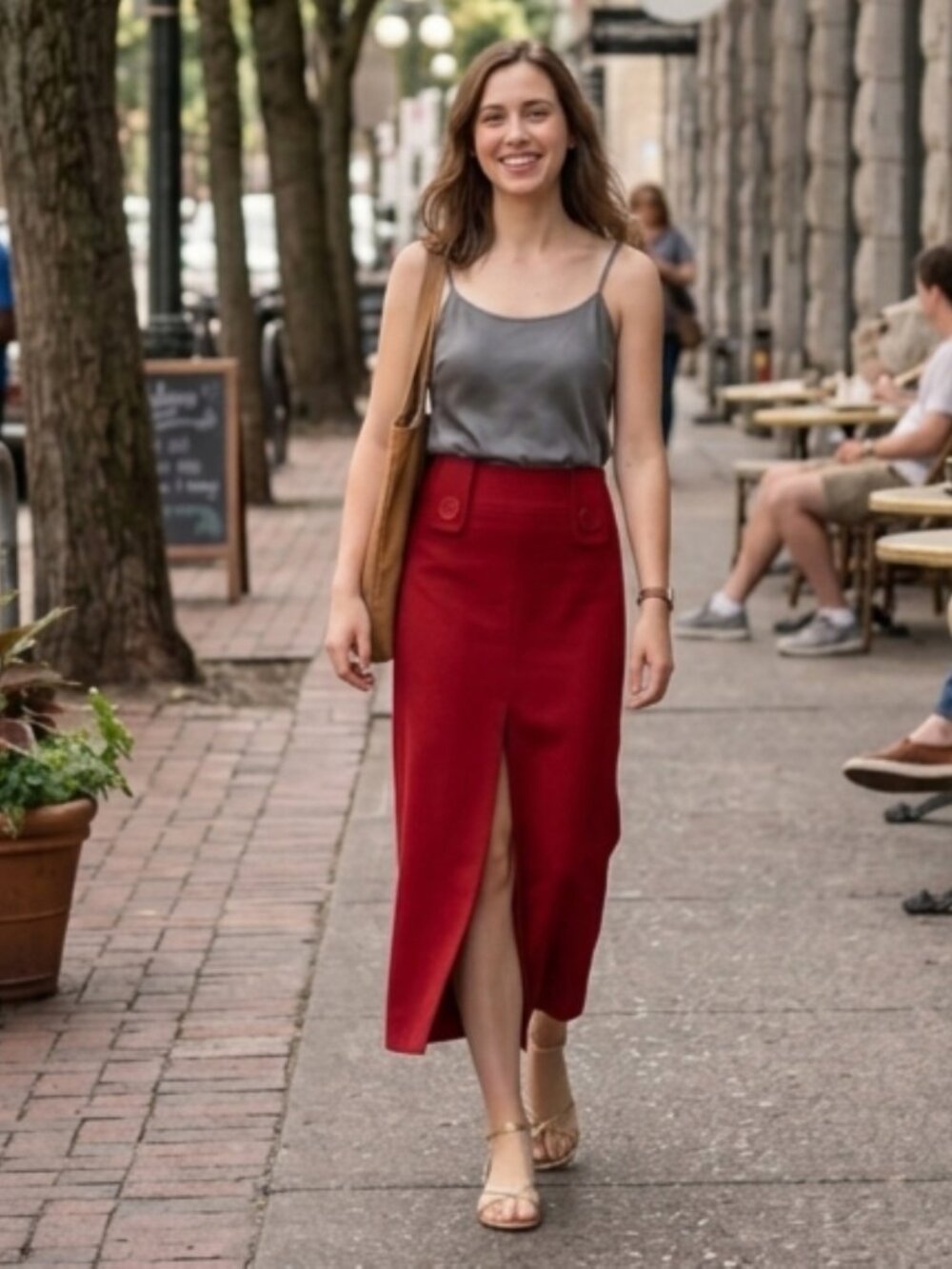 Body By Victoria Crimson Red Front Slit Maxi Skirt